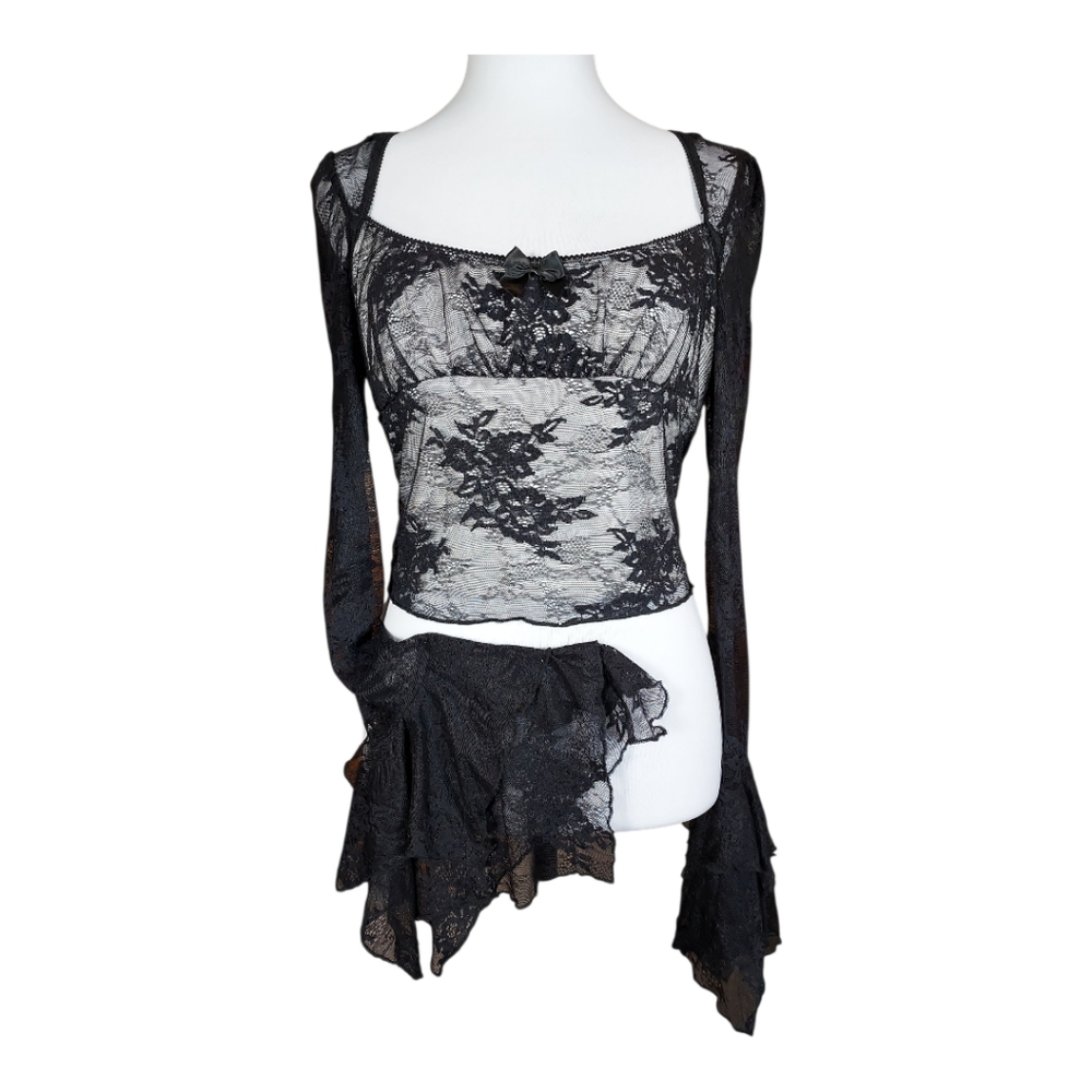 Dolls Kill Widow NWT Goth Whimsigoth Steampunk Coquette Festival Alt Lace Top L - Picture 6 of 10